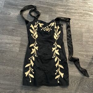 Free People Black Leaf Motif Dress Sz S